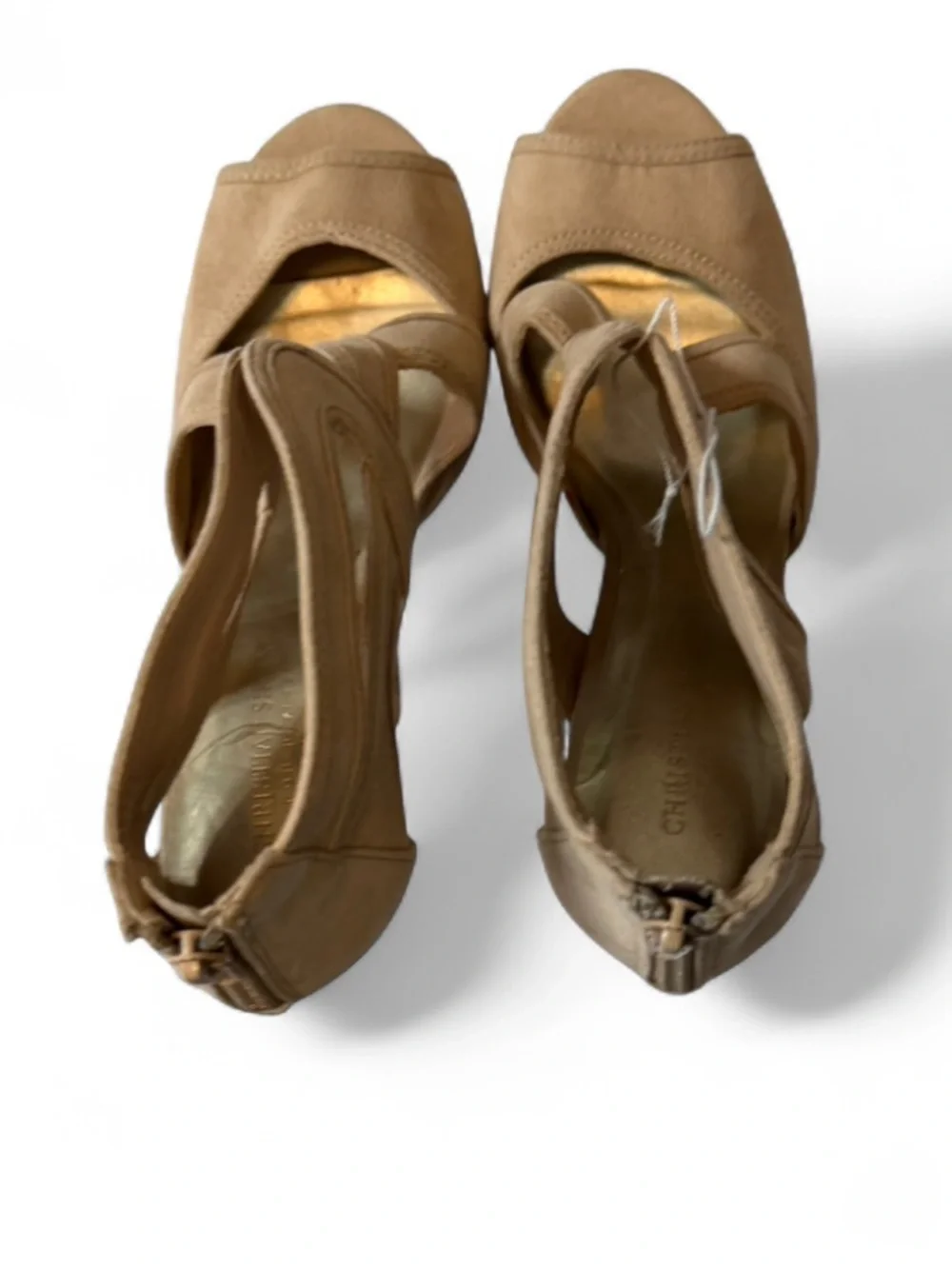 Christian Soriano Beige Strappy Peep Toe Stillettos, Women's Size‎ 8